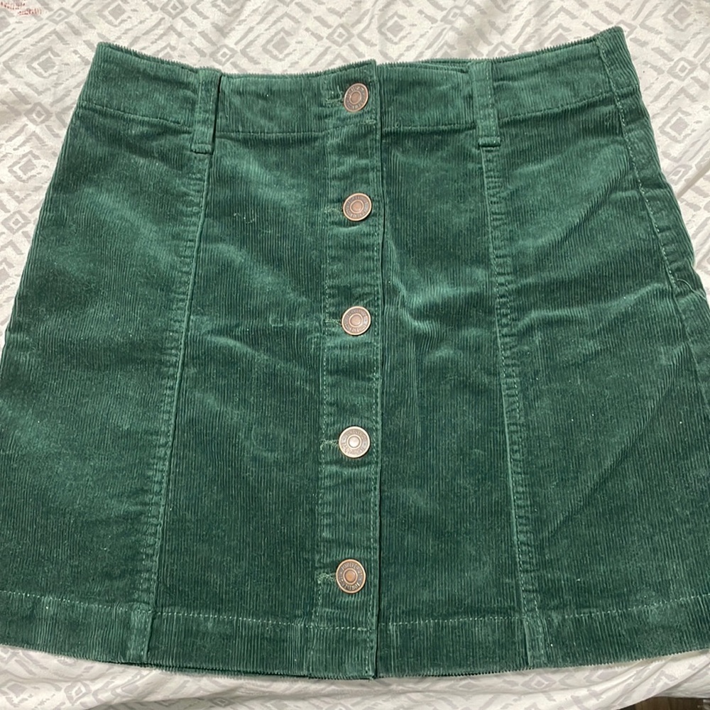 Forever 21 Womens Corduroy Buttoms Up Forrest Green Skirt Size Medium